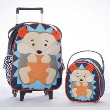 Imagem de Kit Mochila De Carrinho Infantil Bichinho G + Lancheira - Suporte Lanc