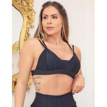 Imagem de Top Fitness em Poliamida Texturizada Preta com Bojo Removível - Fitmod