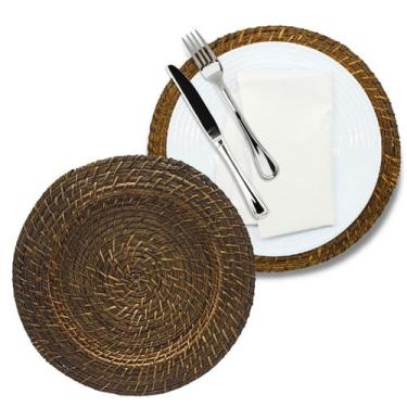 Imagem de Kit 2 Sousplat Redondo Mundiart Rattan Bambu Marrom Claro Ou Escuro, M