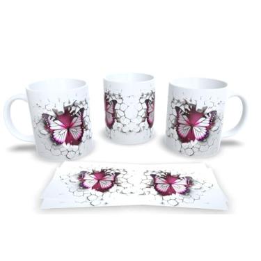 Imagem de Caneca Branca de Porcelana Personalizadas Arte Espelhadas em 3D Animais (Borboleta 5)