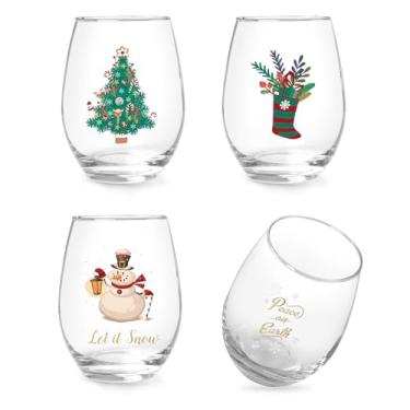 Imagem de Conjunto de 4 taças de vinho de Natal, presente de taça de vinho sem haste para homens, mulheres, amigos da família, colegas de trabalho, ideia de presente engraçado para o Natal, presente de feriado