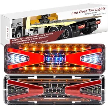 Imagem de Ygmylandbb Luzes traseiras de reboque, luz traseira de caminhão de LED, luz traseira de fluxo sequencial, sequencial, seta de seta de estacionamento, freio reverso, luzes de corrida modos cinco em um. Para caminhonete e reboque e barco, 2 peças