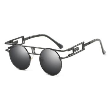 Imagem de JRLLFD Óculos de sol vintage steampunk femininos, óculos de sol redondos steam punk para homens, UV400, 2, tamanho único