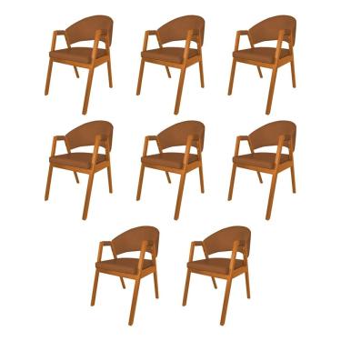 Imagem de Kit 8 Cadeiras De Jantar Madeira Maciça Cerejeira Premium Helen Facto Caramelo