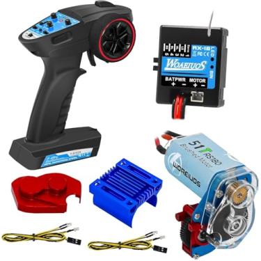 Imagem de WOAEIUOS 2 in 1 ESC & Receiver 3CH 2.4G RC Transmitter Remote Controller with 050 50T Brushed Motor Transmission Gearbox Combo (Combo 2 & 180 51T Motor)