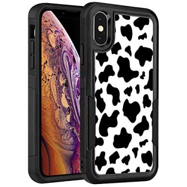 Imagem de LOQUPE Capa projetada para iPhone X/XS, resistente, resistente, leve, fina, à prova de choque, capa protetora para iPhone X/XS 5,8 polegadas, mulheres meninas, estampa de vaca fofa