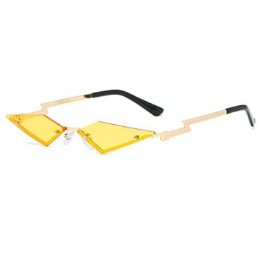 Imagem de JOVAKIT Óculos de sol sem aro losango para mulheres homens moda polígono óculos de sol armação de metal rave festa Halloween óculos, 05 Amarelo