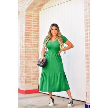 Imagem de Vestido Midi Decote V com Manga Saia Três Marias - luh may, Verde, G