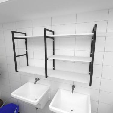 Imagem de Prateleira industrial para lavanderia aço cor preto prateleiras 30cm c