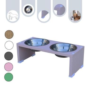 Imagem de Comedouro Elevado Duplo Gato Cachorro Pet MDF Nick Rose - Inox - Mader