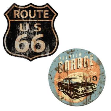 Imagem de Kit Quadros  Placas Decorativo Premium Garage E Route 66 - Cia Laser