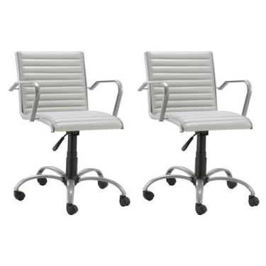 Imagem de Kit 2 Cadeiras Escritório Giratória Branca Diretor Prata - Alezzi