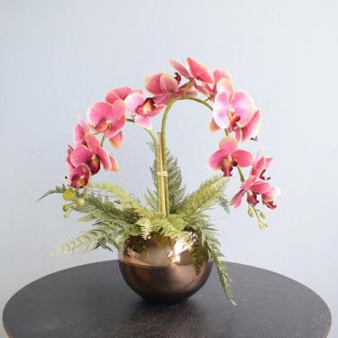 Imagem de Arranjo Artificial Orquídeas Rosa no Vaso Bronze Médio  Formosinha