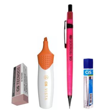 Imagem de Kit 4 Lapiseira Neon 0.5 Rosa + Borracha +Grafite + Vista Lr - Cis