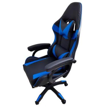 Imagem de Cadeira Escritório Gamer Estofada Material Sintético Azul - DECORPLACE