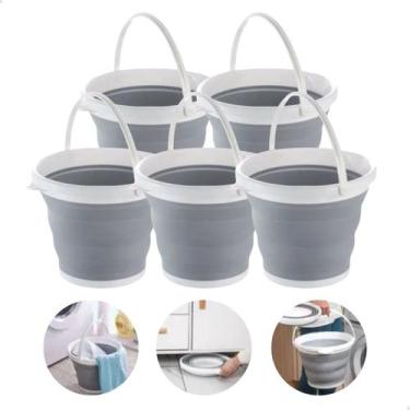 Imagem de Kit 5 Balde Silicone Dobrável Retrátil Flexível 5 Litros Com Alça - Fs