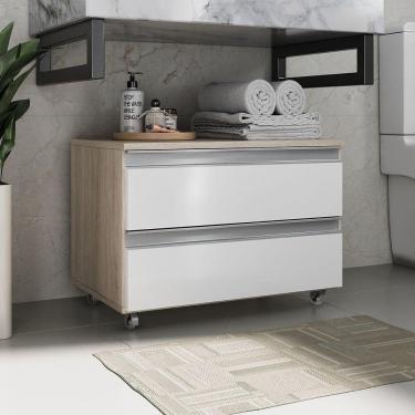Imagem de Gabinete Banheiro Rodinhas Joia 60cm 02 Gavetas Madeirado Branco