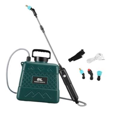 Imagem de Fenteer Pulverizador elétrico Pulverizador de jardim com 3 bicos Limpeza conveniente Pulverizador de alta pressão Garrafa de spray de rega para exterior, 5l Verde