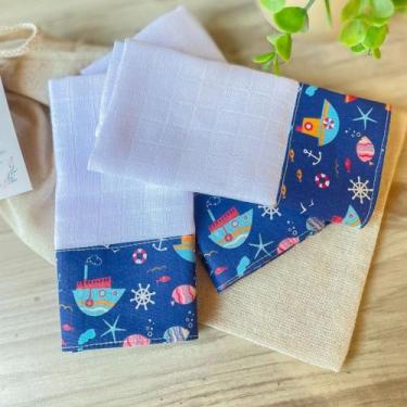 Imagem de Kit 3 Fraldas de Boca com Saquinho Presenteável Ceci Petit Home, Mares