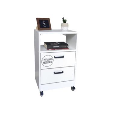 Imagem de Mesa De Cabeceira Estilo Cômoda Fl Decor 40 Cm Branco Com 2 Gavetas E 1 Nicho Para Quarto Lateral Da Cama Fl Decor (Com Rodinhas, Puxador Arquivo)