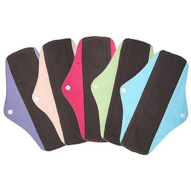 Imagem de ReUseLife Pacote com 5 almofadas menstruais de pano de bambu de carvão de 25 cm, almofadas sanitárias reutilizáveis, forro de calcinha lavável, sem perfume