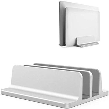 Imagem de Suporte vertical para laptop, suporte de mesa duplo, suporte ajustável para laptop (até 17,3 polegadas) para Samsung/HP/Dell/laptops, Prata