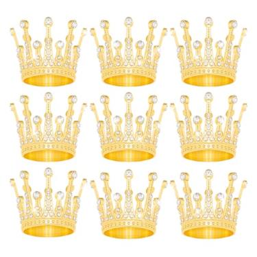 Imagem de 9 Pieces Crown Cake Topper, Princess Little Crown Heart shaped Diamond Alloy Crown, Mini Crown Children's Birthday Cake Baking Decoration Paper Cup Cake Decoration (Gold Tone Crown)