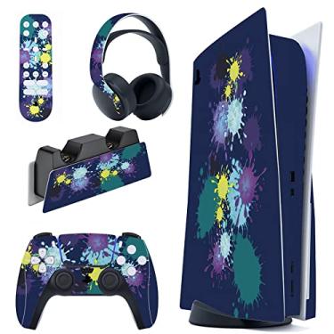 Imagem de PlayVital Adesivo Skin para console ps5 edição de disco, conjunto completo de adesivo de vinil para controle ps5, estação de carregamento, fone de ouvido e controle remoto de mídia - tinta salpicante