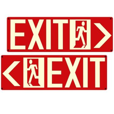 Imagem de Placa de saída fotoluminescente vermelha - alumínio -35 x 12 x 0,04 (2 unidades), com fita autoadesiva forte (pacote com 2)