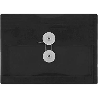 Imagem de Envelope de plástico de papel JAM com fecho de botão e cordão - Tamanho do índice - 13,97 cm x 18,90 cm, Preto