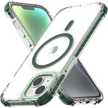 Imagem de Nvollnoe Capa para iPhone 13/14 compatível com MagSafe, capa de telefone magnética ultra transparente protetora à prova de choque de grau militar para iPhone 13/14 (verde)
