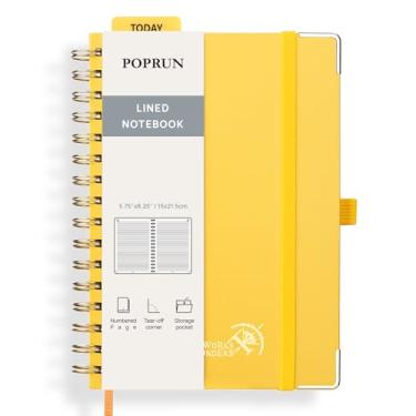 Imagem de POPRUN Caderno de diário espiral forrado, [A5 - 14,75" x 21,5 cm] - papel grosso de 120 g/m², 141 páginas numeradas, caderno pautado universitário para homens e mulheres com bolso, abas de índice, 8