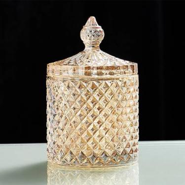 Imagem de YILUSHENGHUA Pote de Vidro Colorido com Tampa, Prato de Doces, Potes de Biscoitos de Doces, Caixa de Joias, Recipientes de Biscoitos de Bufê, Armazenamento de Alimentos, Pote Decorativo (Grande-Âmbar)