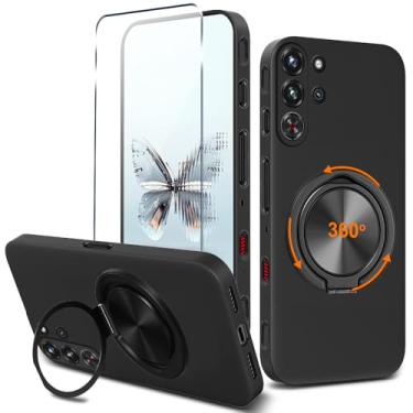 Imagem de Capa de telefone compatível com ZTE Nubia Red Magic 10 Pro/10 Pro+ Plus 5G 2024 com protetor de tela de vidro giratório de 360° Suporte de anel com suporte/suporte de silicone TPU capa protetora para