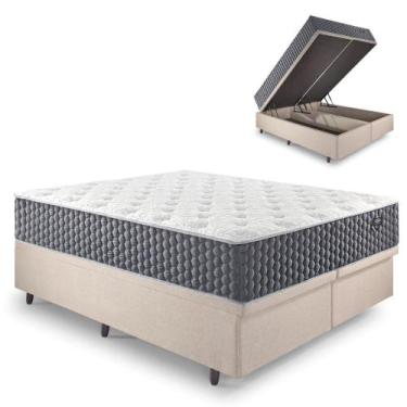 Imagem de Base Box Baú King Bipartido 193x203 Linho Bege com Colchão Relax Fresh
