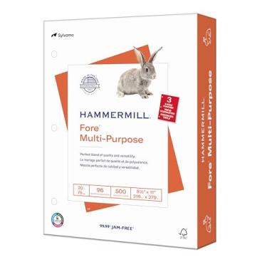 Imagem de Hammermill Papel de impressora, Fore Multiuso 9 kg, 3 furos - 1 resma (500 folhas) - 96 brilhantes, feito nos EUA