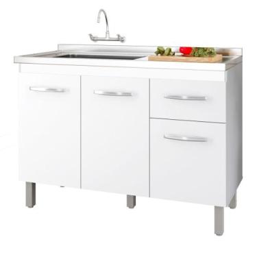 Imagem de Balcão Gabinete Para Pia Anyta 118cm 03 Portas Sem Tampo Branco - Desk