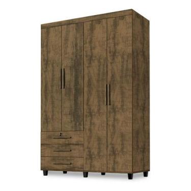 Imagem de Roupeiro Solteiro 4 Portas + 3 Gavetas Espelho Cor Canela - Trinobel