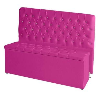Imagem de Kit Cabeceira De Cama Box E Calçadeira Baú Paris Queen 160 Cm Capitonê Courino Rosa Pink Eli Móveis
