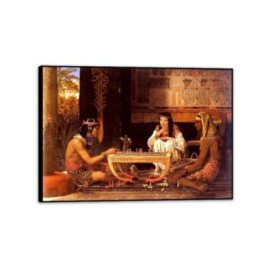 Imagem de Impressões de jogadores de xadrez egípcios emoldurados pretos por Lawrence Alma Tadema, reprodução de pintura a óleo, impressão giclée em tela, arte de parede pronta para pendurar para decoração de