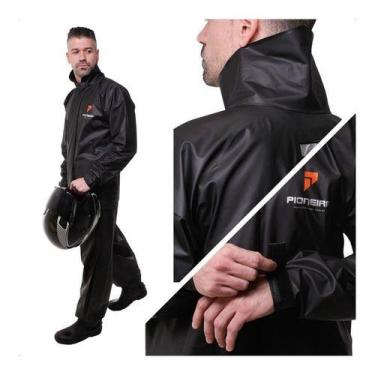 Imagem de Capa De Chuva Masculina Pioneira Impermeavel Moto Gola Alta, Preto, G