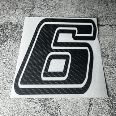 Imagem de Adesivo de carro corrida motocross números personalizados 0123456789 capacete de corrida de bicicleta sujeira decalque fita de vinil fibra de carbono preto (6, altura 10 cm)