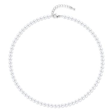 Imagem de Aleasha Colar de pérolas falsas branco preto rosa 4 mm 6 mm 8 mm 10 mm fio de pérolas de vidro 40,64 cm 45,72 cm joias de casamento para mulheres, 22inches, Pérola, Pérola sintética