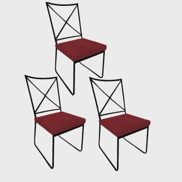 Imagem de Kit 03 Cadeiras Sala de Jantar Escritório Office Clark Industrial Ferro Preto Suede Ver...