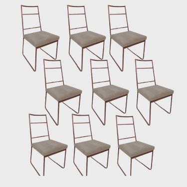 Imagem de Kit 09 Cadeiras Sala de Jantar Escritório Office Stark Industrial Ferro Bronze Corino Bege - Ahz Móveis