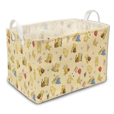 Imagem de Cestas de berçário Winnie com alças, cesta de berçário Pooh com fundo rígido, organizador de lona dobrável e impermeável para roupas de brinquedos