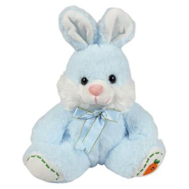 Imagem de Coelho De Pelúcia Com Lacinho Cenoura  No Pé 23cms - Azul - Fizzy