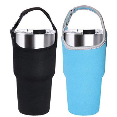 Imagem de Pacote com 2 porta-copos para todas as canecas de café isoladas de viagem de aço inoxidável de 850 g, manga de neoprene DanziX com alça de transporte, adequada para YETI Rambler Ozark Trail Rtic e