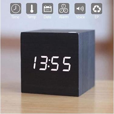 Imagem de Relogio Despertador Digital Cubo Led Mesa Sound Control Cor:Preto - Ge
