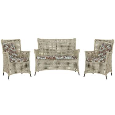 Imagem de Jogo Sofá e 2 Poltronas de Área Igapó Alumínio Pintura Marrom Corda Náutica Estofado 6 Trama